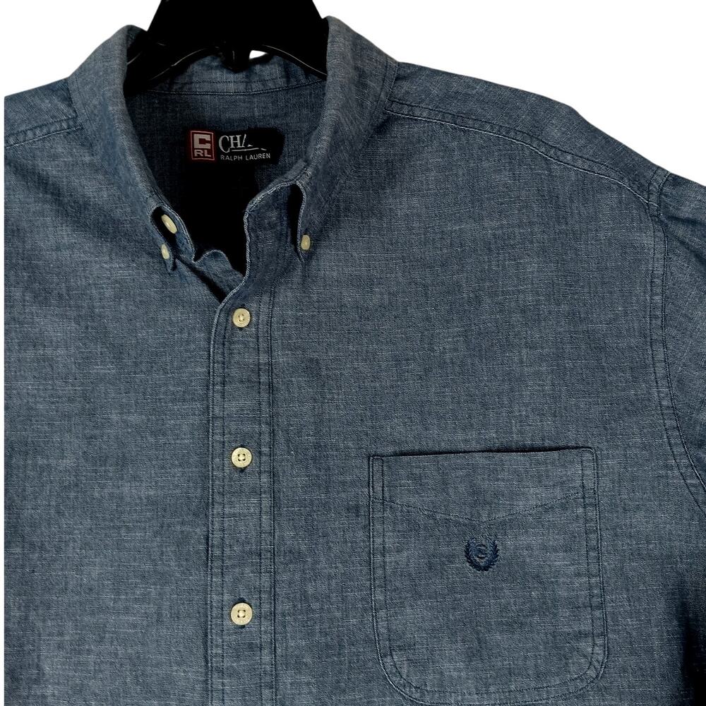 Vintage Chaps Ralph Lauren Button Down Shirt Mens XXL‎ Stone Blue Crest Casual